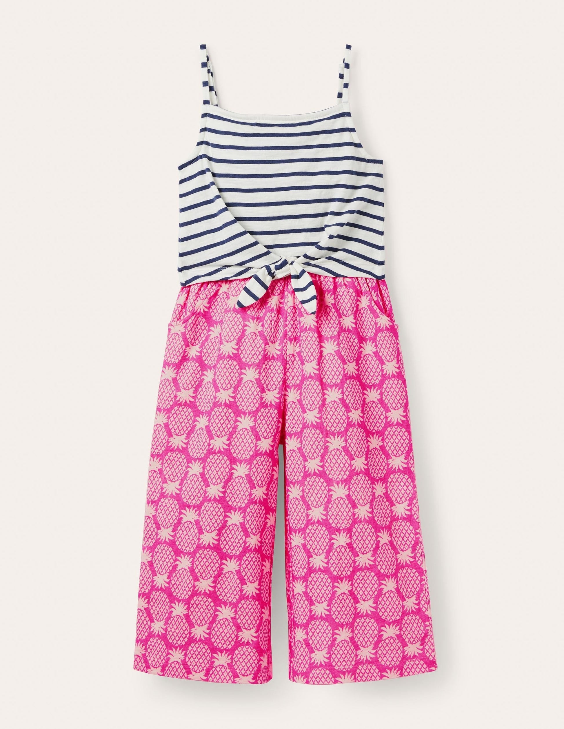 Tie Detail Jersey Jumpsuit-Party Pink Pineapple Geo-1