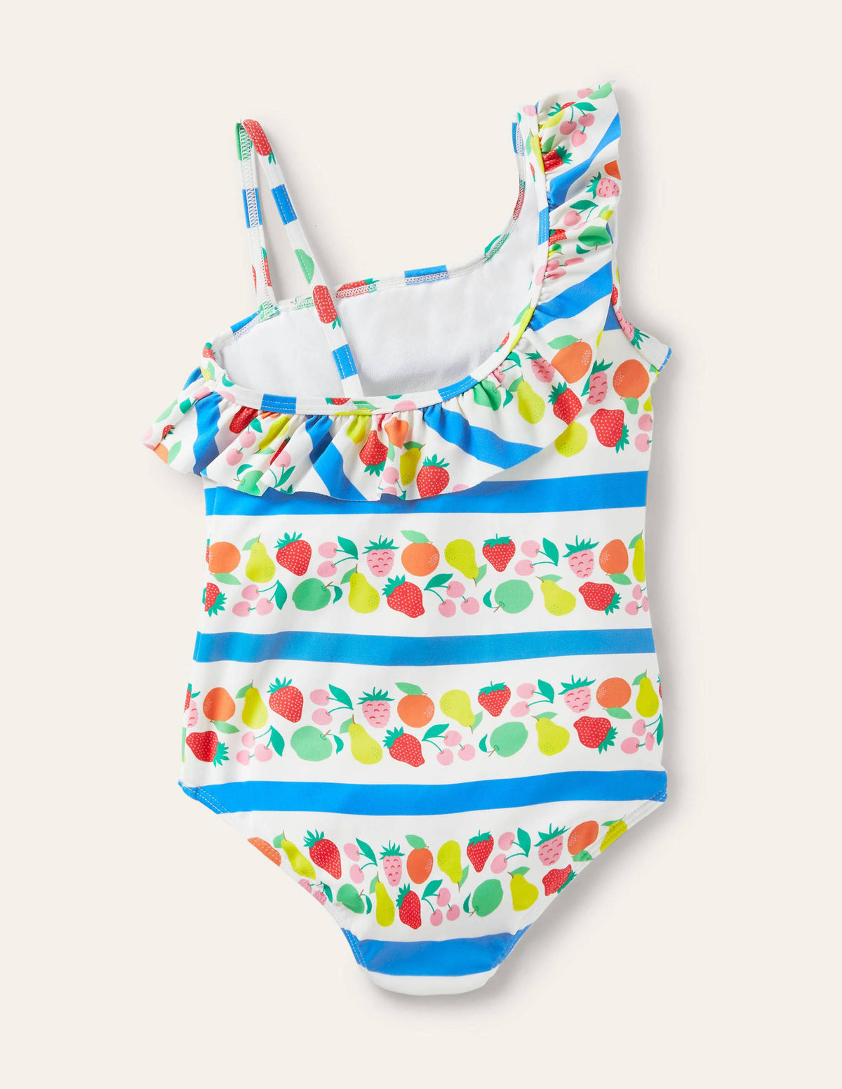 One Shoulder Frill Swimsuit-Multi Fruit Stripe - Image 2