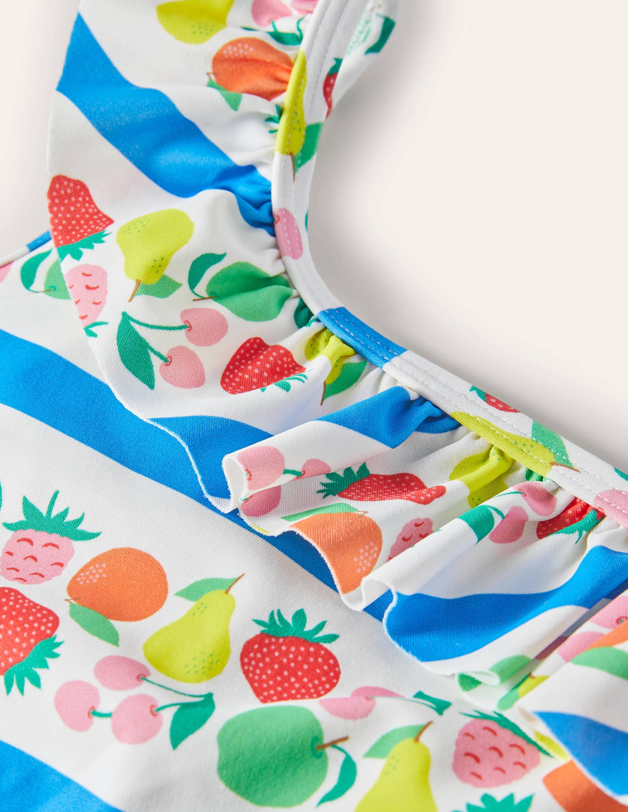 One Shoulder Frill Swimsuit-Multi Fruit Stripe - Image 3