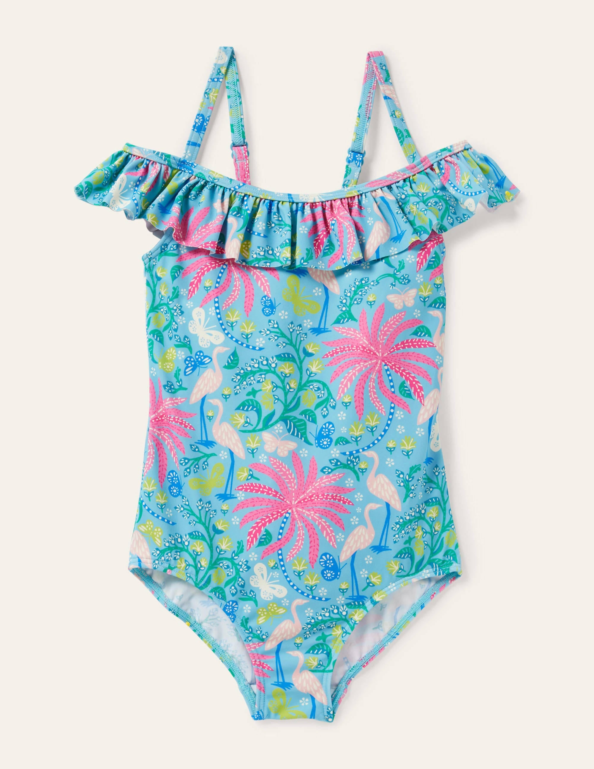 Off-Shoulder Swimsuit-Aqua Blue Tropical Charm - Image 1