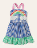 Gingham Woven Sun Dress-Multi Rainbow Scene