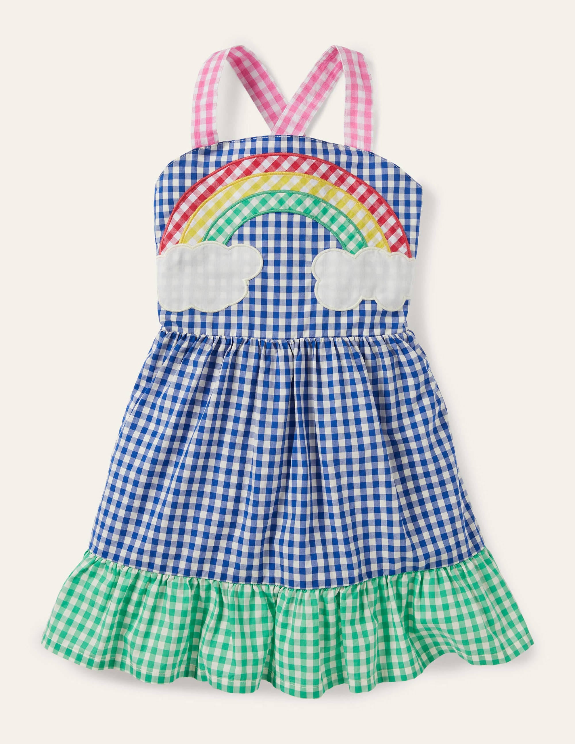 Gingham Woven Sun Dress-Multi Rainbow Scene - Image 1