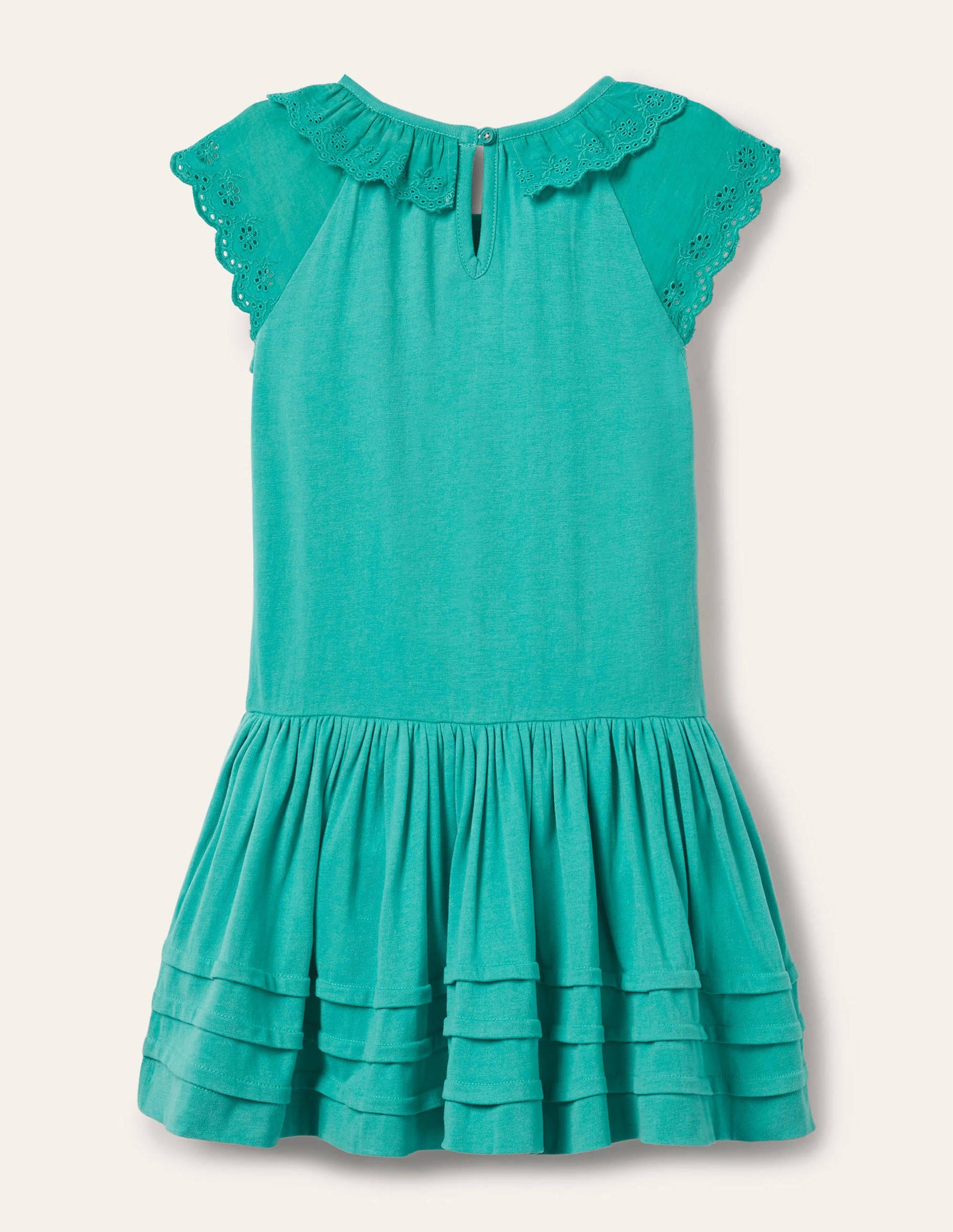 Broderie Detail Jersey Dress-Dark Turquoise Green-2