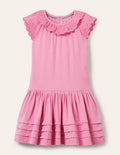 Broderie Detail Jersey Dress-Plum Blossom Pink