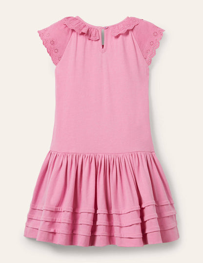 Broderie Detail Jersey Dress-Plum Blossom Pink-2