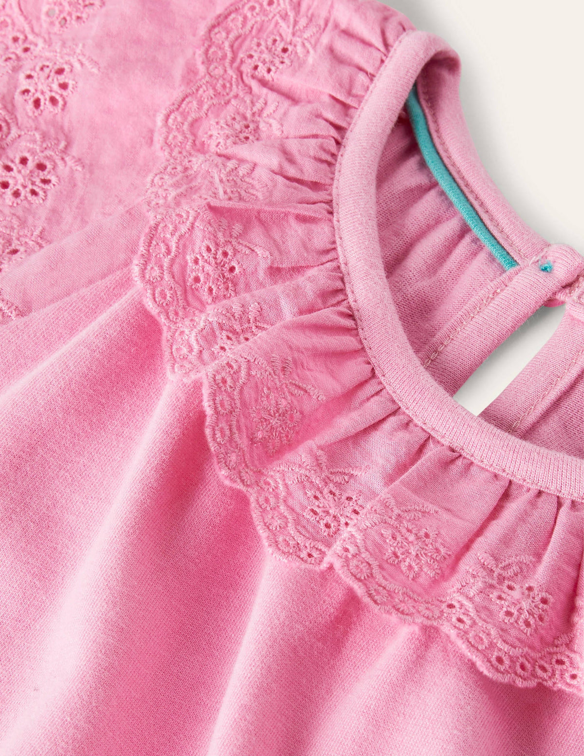 Broderie Detail Jersey Dress-Plum Blossom Pink - Image 3