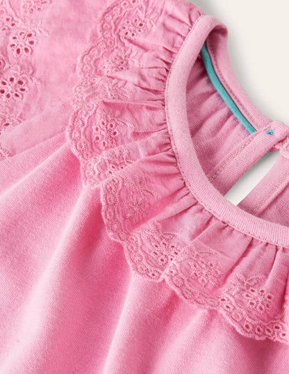 Broderie Detail Jersey Dress-Plum Blossom Pink-3