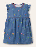 Embroidered Woven Tunic-Chambray Flowers