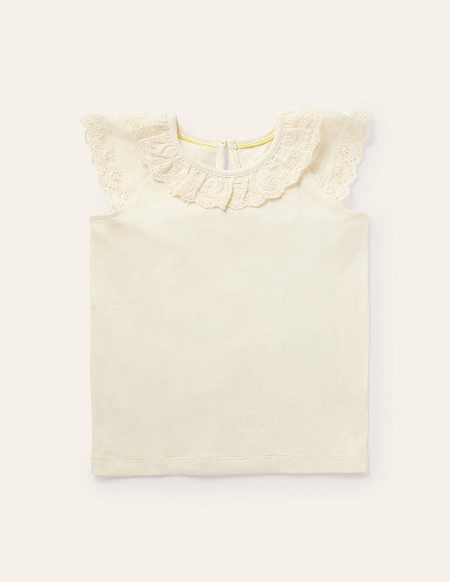 Broderie Detail Jersey Top-Ivory