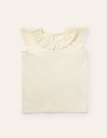 Broderie Detail Jersey Top-Ivory-1