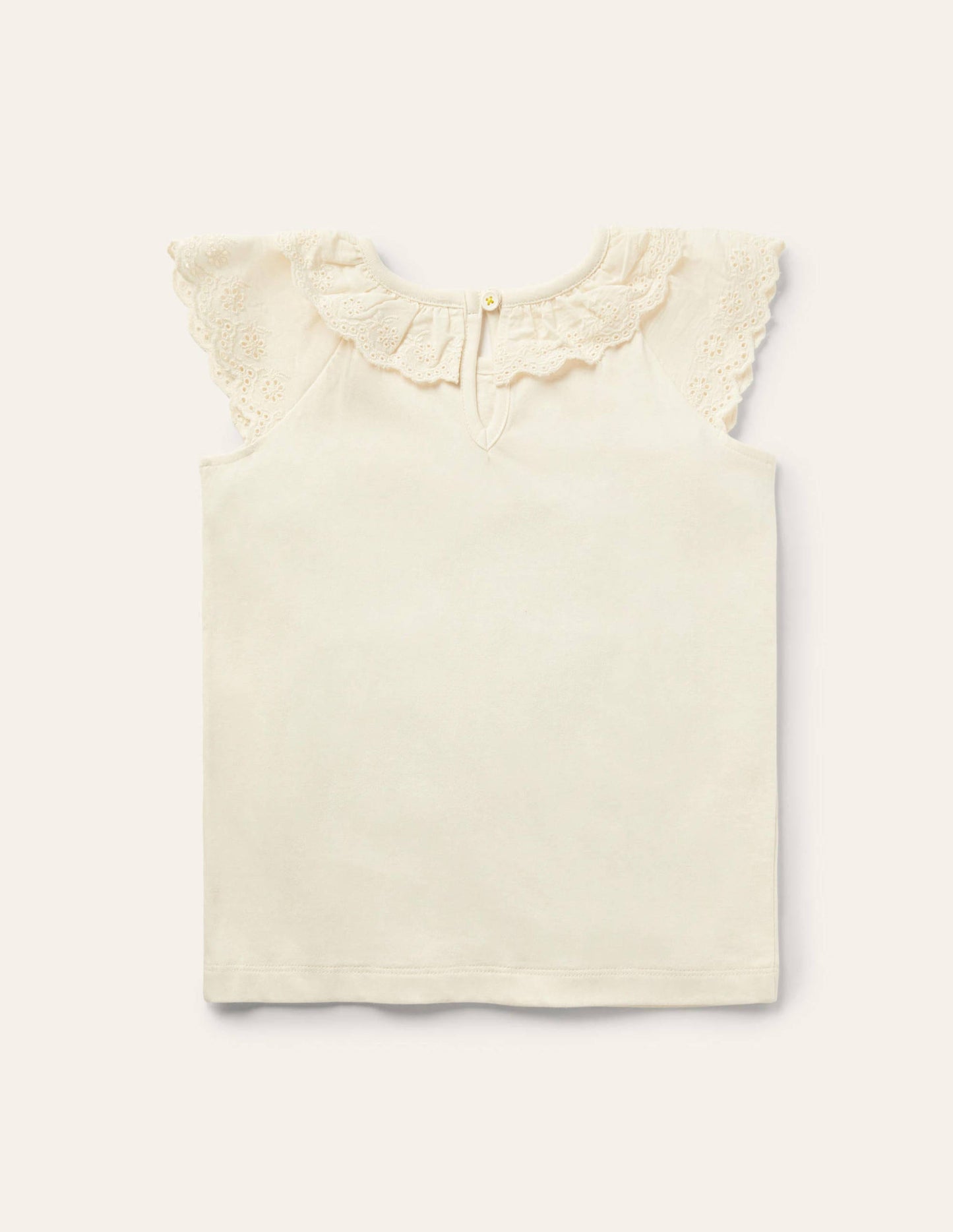 Broderie Detail Jersey Top-Ivory