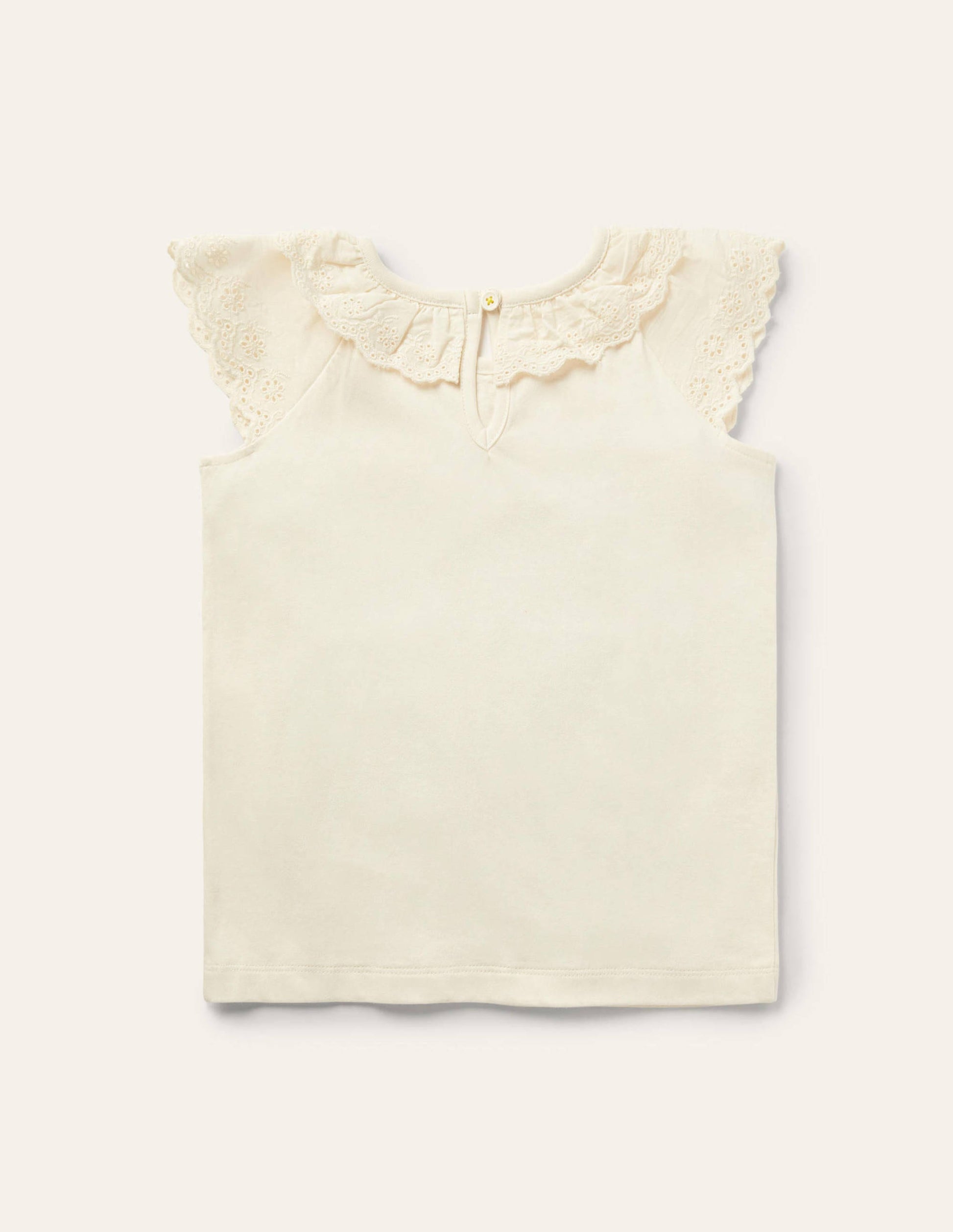 Broderie Detail Jersey Top-Ivory-2