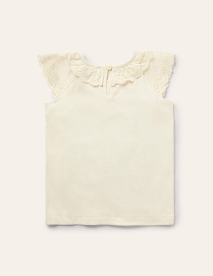 Broderie Detail Jersey Top-Ivory-2