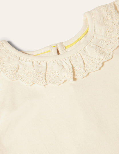 Broderie Detail Jersey Top-Ivory-3