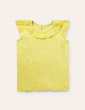 Broderie Detail Jersey Top-Sweetcorn Yellow