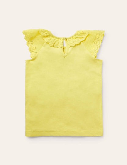 Broderie Detail Jersey Top-Sweetcorn Yellow-2