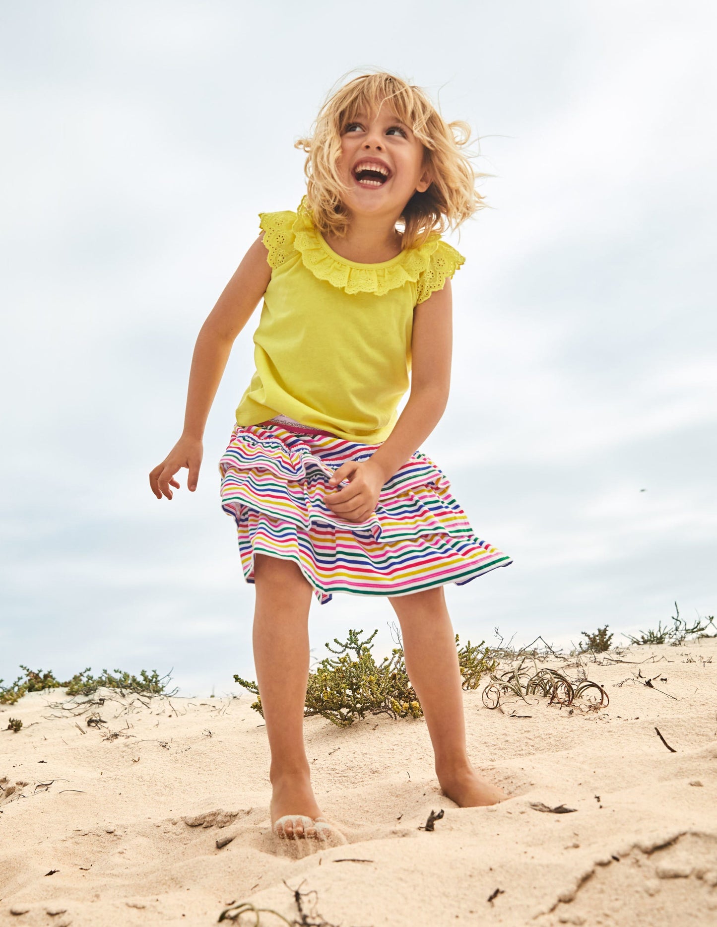 Broderie Detail Jersey Top-Sweetcorn Yellow