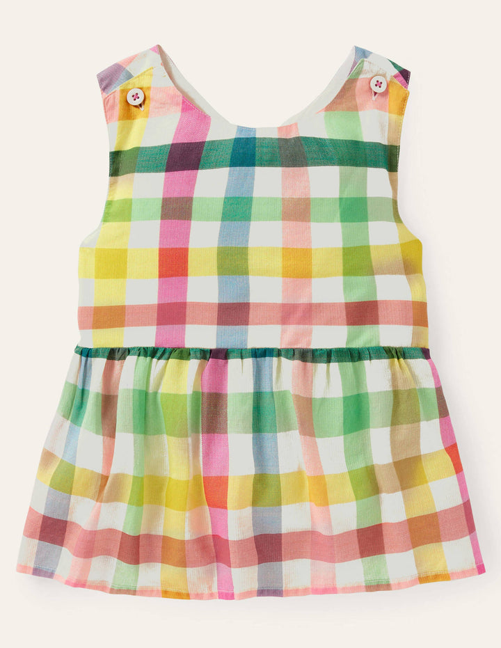 Cross-back Woven Top-Multi Rainbow Gingham