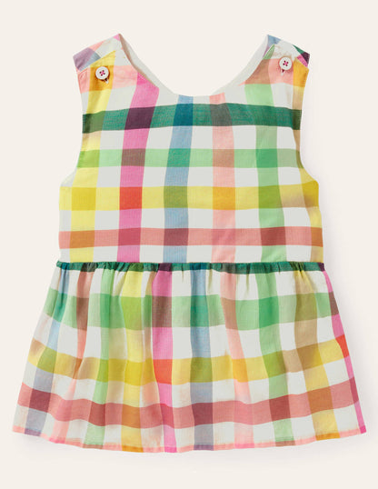 Cross-back Woven Top-Multi Rainbow Gingham