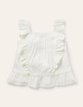 Lace Frill Woven Top-Ivory