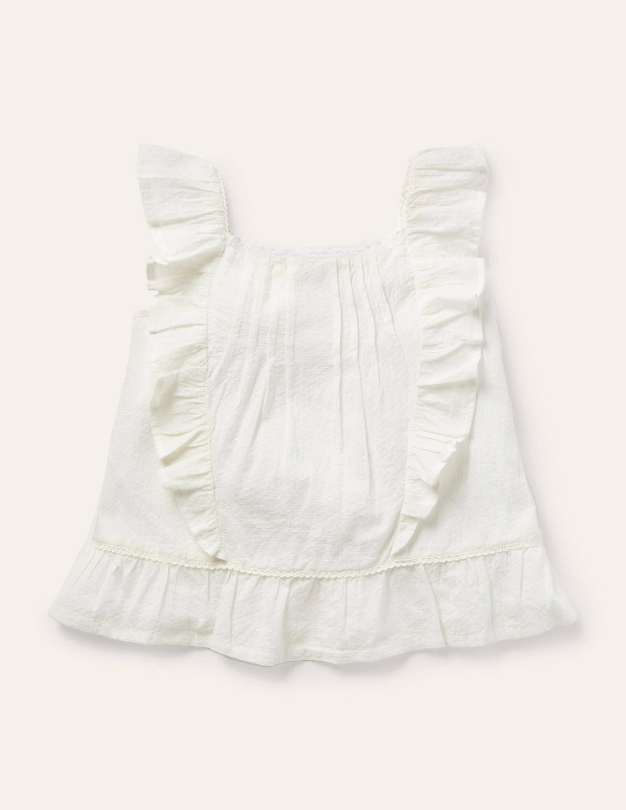 Lace Frill Woven Top-Ivory - Image 1