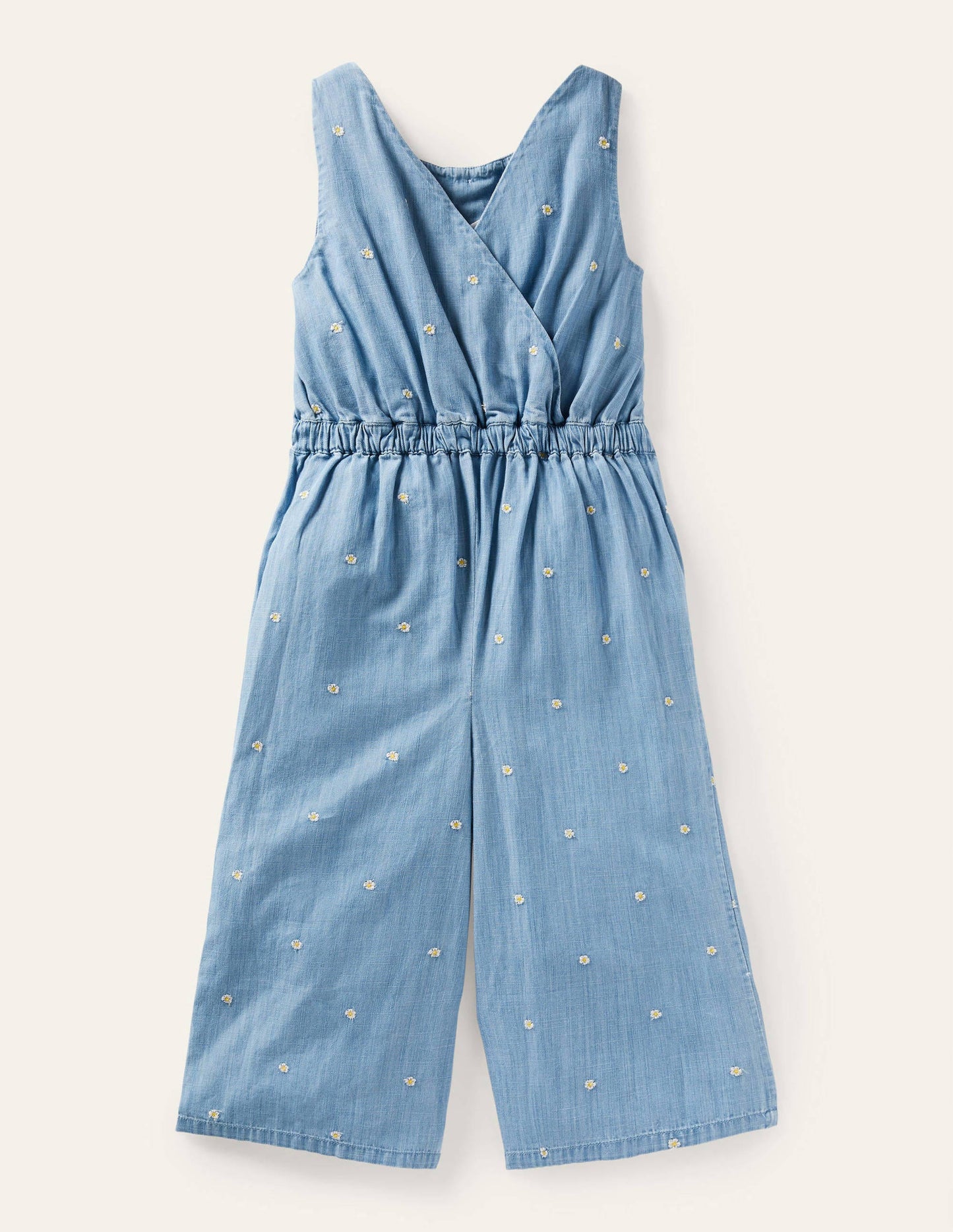 Embroidered Wide Leg Jumpsuit-Chambray Daisy Chain