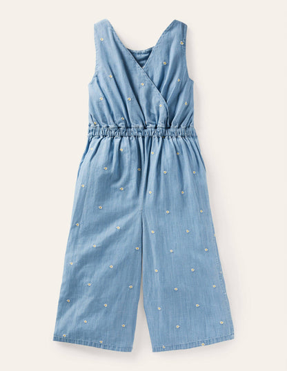 Embroidered Wide Leg Jumpsuit-Chambray Daisy Chain-2