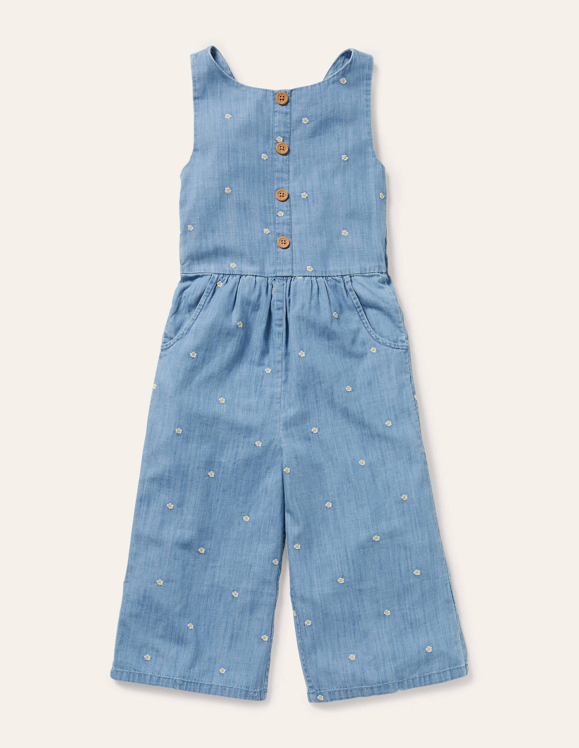 Embroidered Wide Leg Jumpsuit-Chambray Daisy Chain-1
