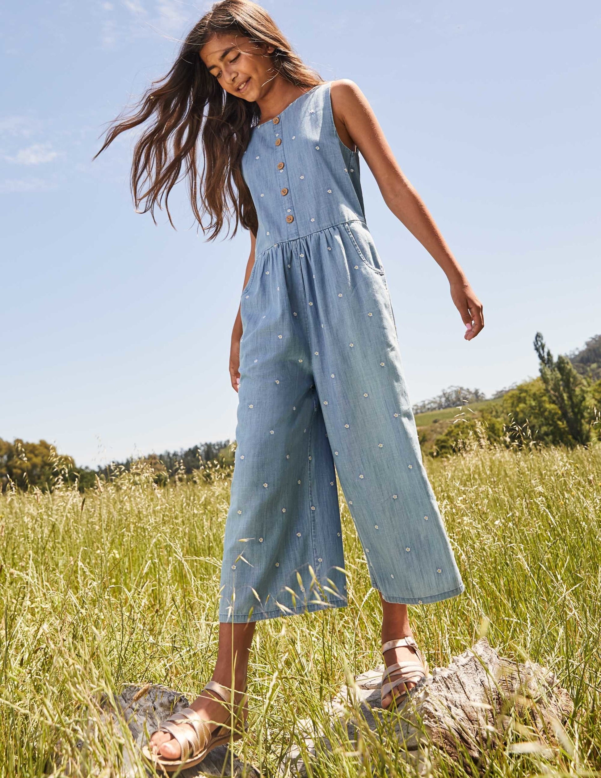 Embroidered Wide Leg Jumpsuit-Chambray Daisy Chain-4