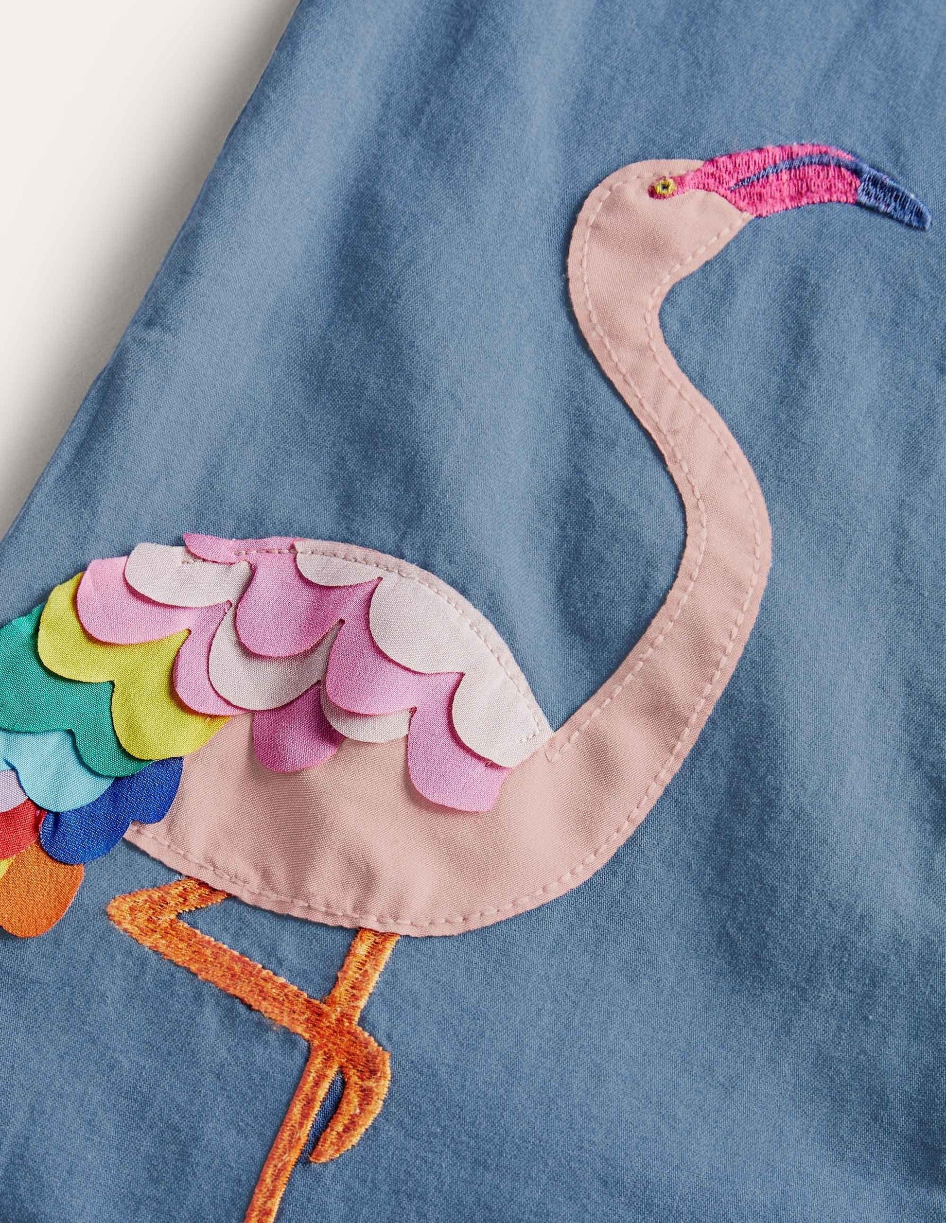 Tie Shoulder Frill Playsuit-Chambray Flamingo-3