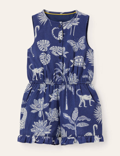 Button-through Woven Playsuit-Starboard Blue Botanical-1
