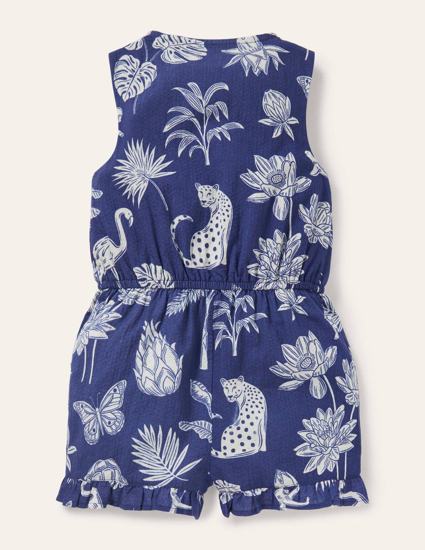 Button-through Woven Playsuit-Starboard Blue Botanical