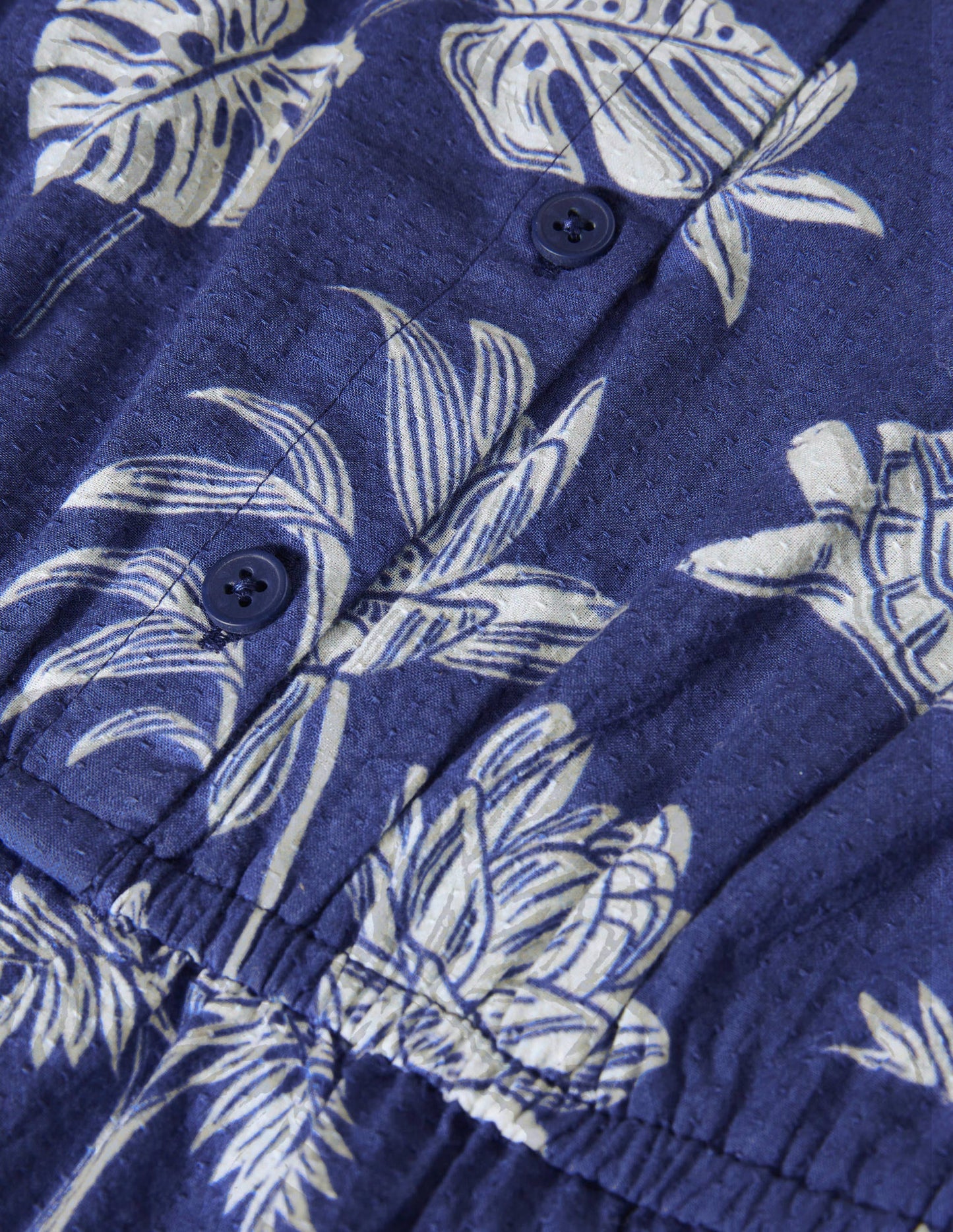 Button-through Woven Playsuit-Starboard Blue Botanical
