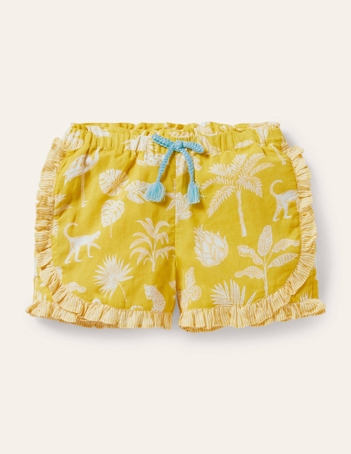Hotchpotch Frill Shorts-Sweetcorn Yellow Botanical