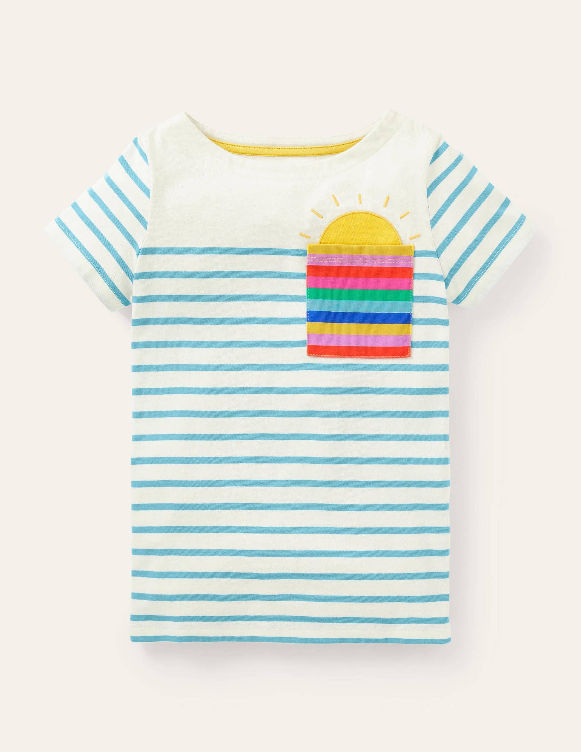 Short-sleeved Breton-Ivory/Blue Rainbow Pocket-1