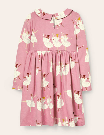 Jersey Collar Printed Dress-Formica Pink Ballerinas-2
