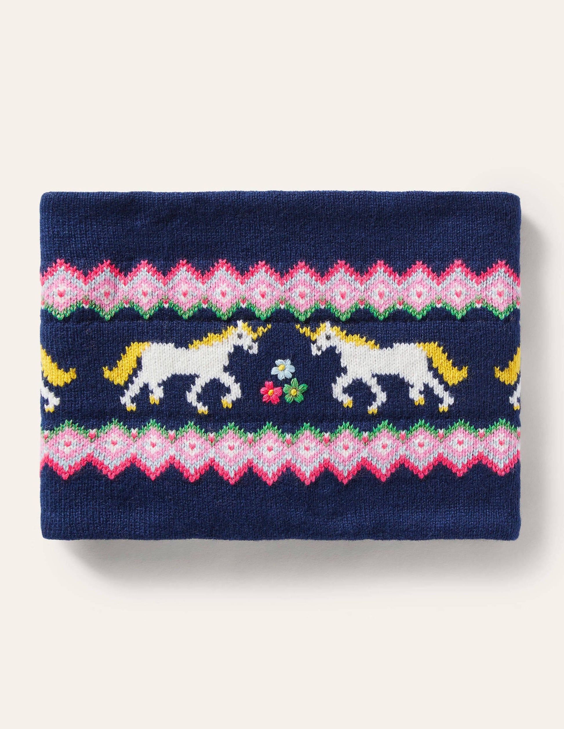 Cosy Fair Isle Snood-College Navy Unicorns-1