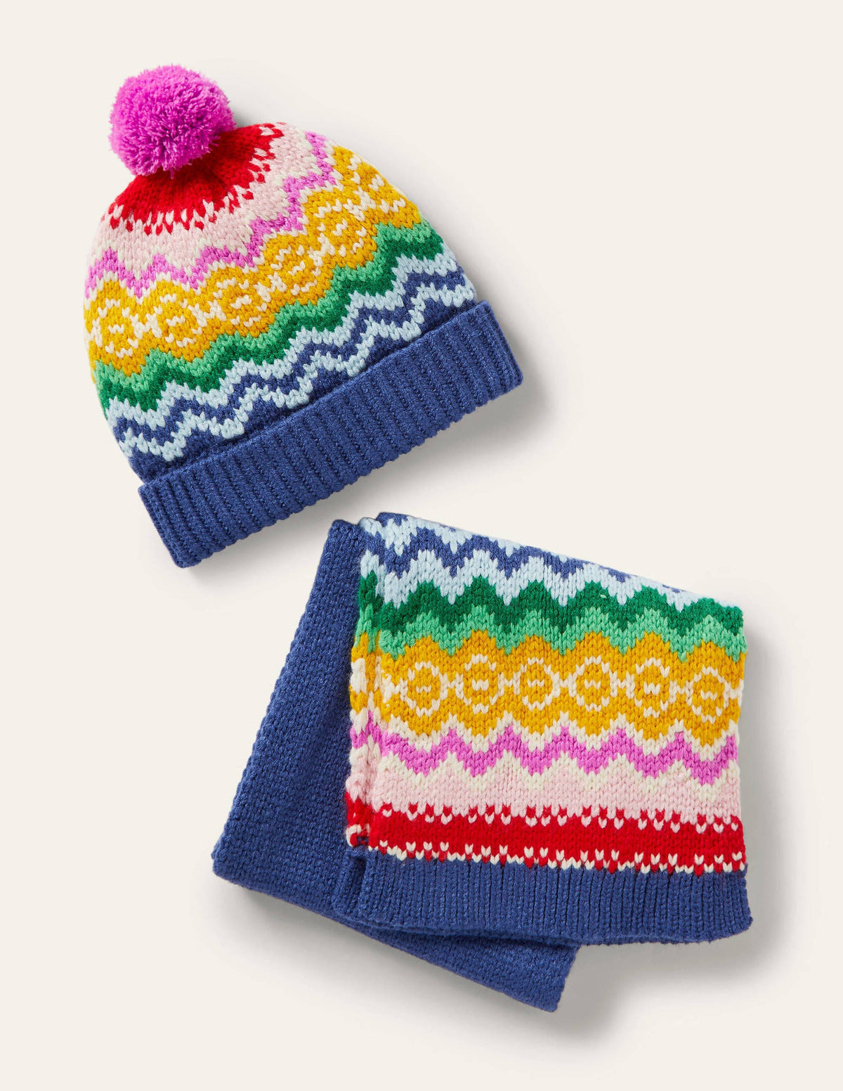 Knitted Scarf and Hat Set-College Navy Fairisle-1