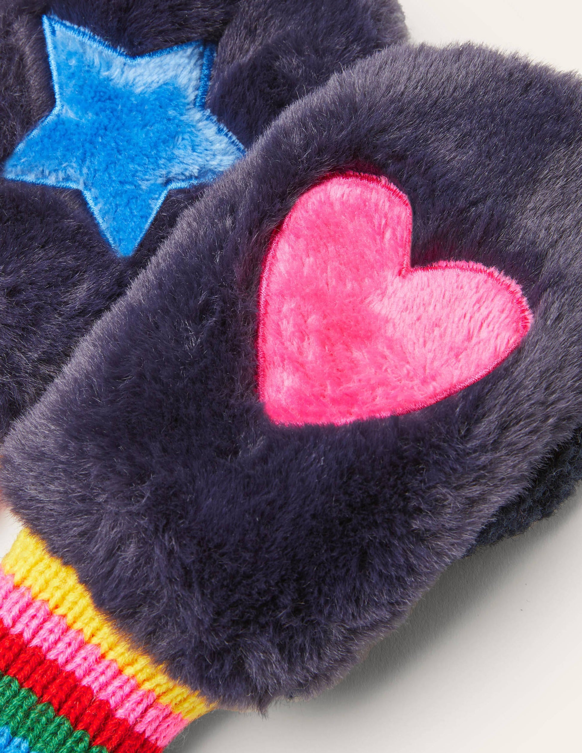 Faux Fur Mittens-College Navy Rainbow-2