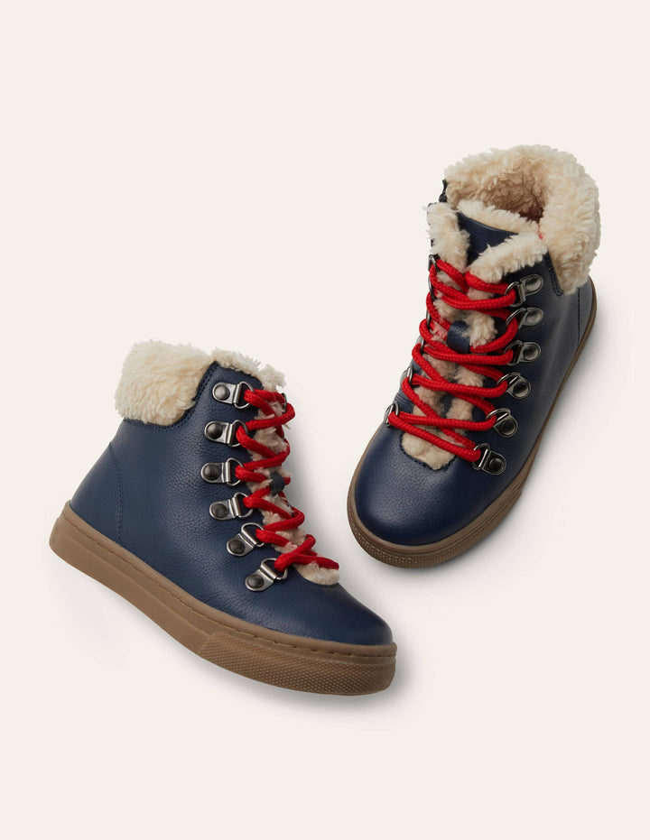 Cosy Leather Lace Up Boots-Navy