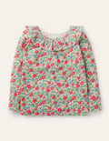 Ruffle Neck Jersey Top-Multi Vintage Bloom Floral