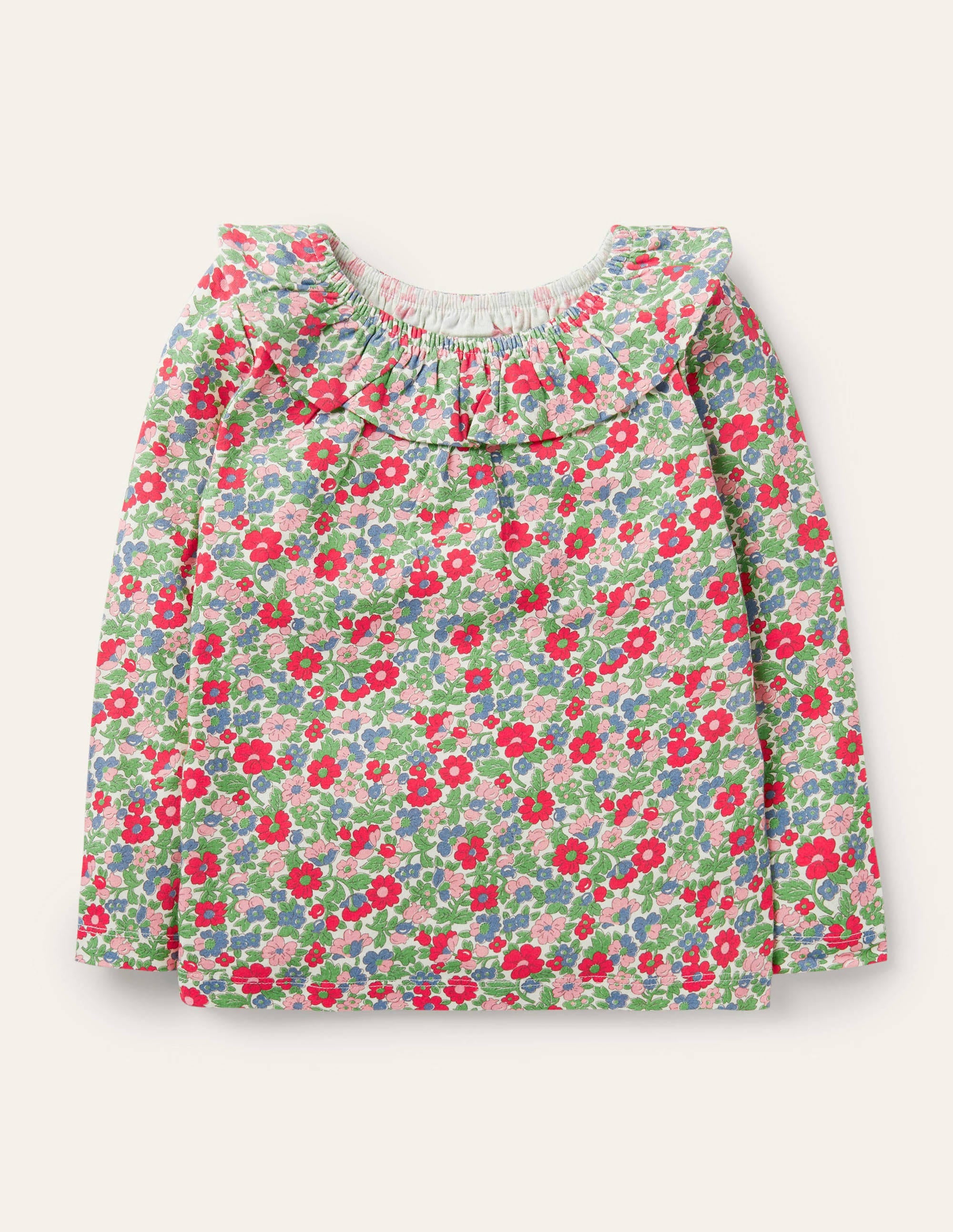 Ruffle Neck Jersey Top-Multi Vintage Bloom Floral - Image 1