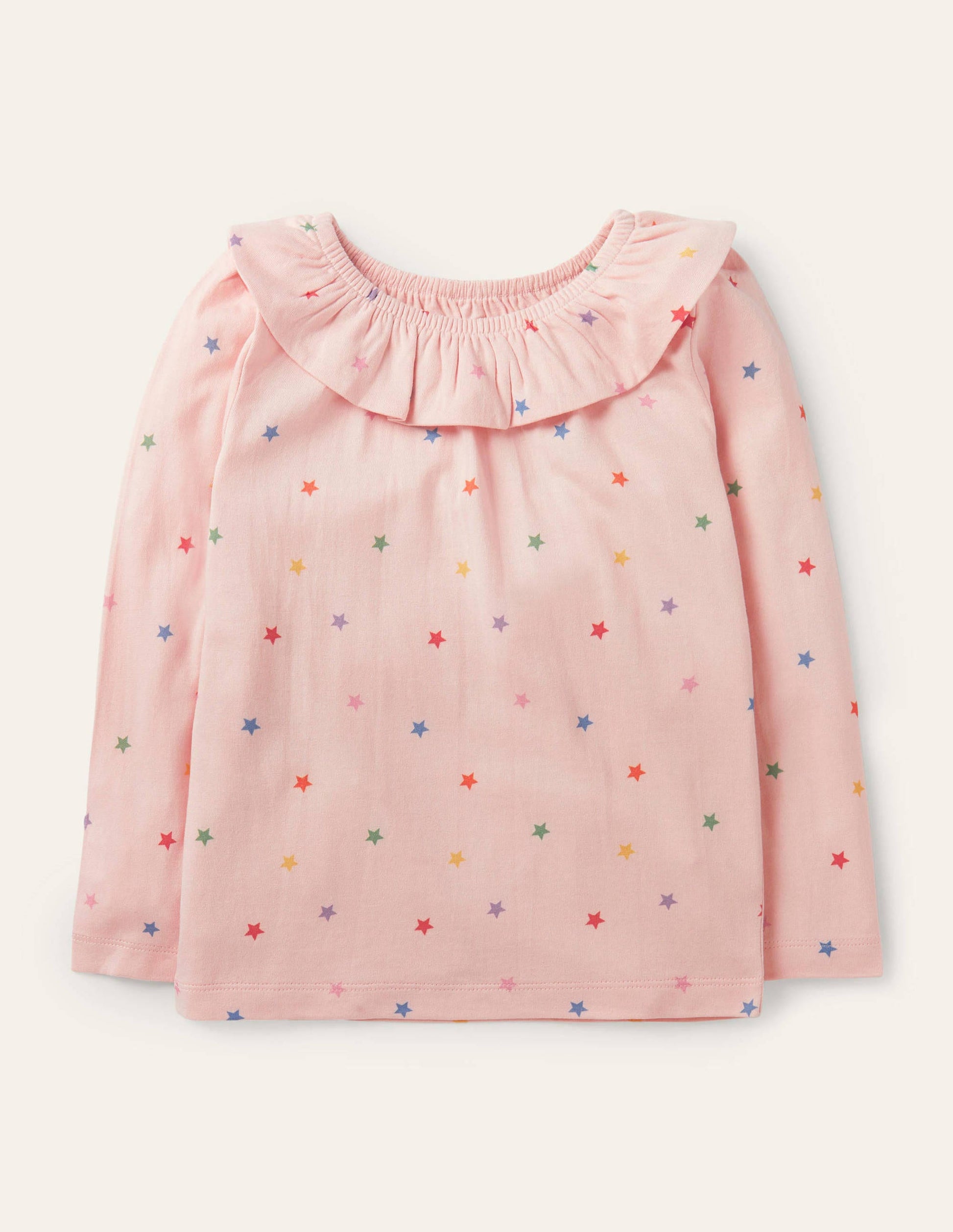 Ruffle Neck Jersey Top-Provence Pink Multi Stars-1