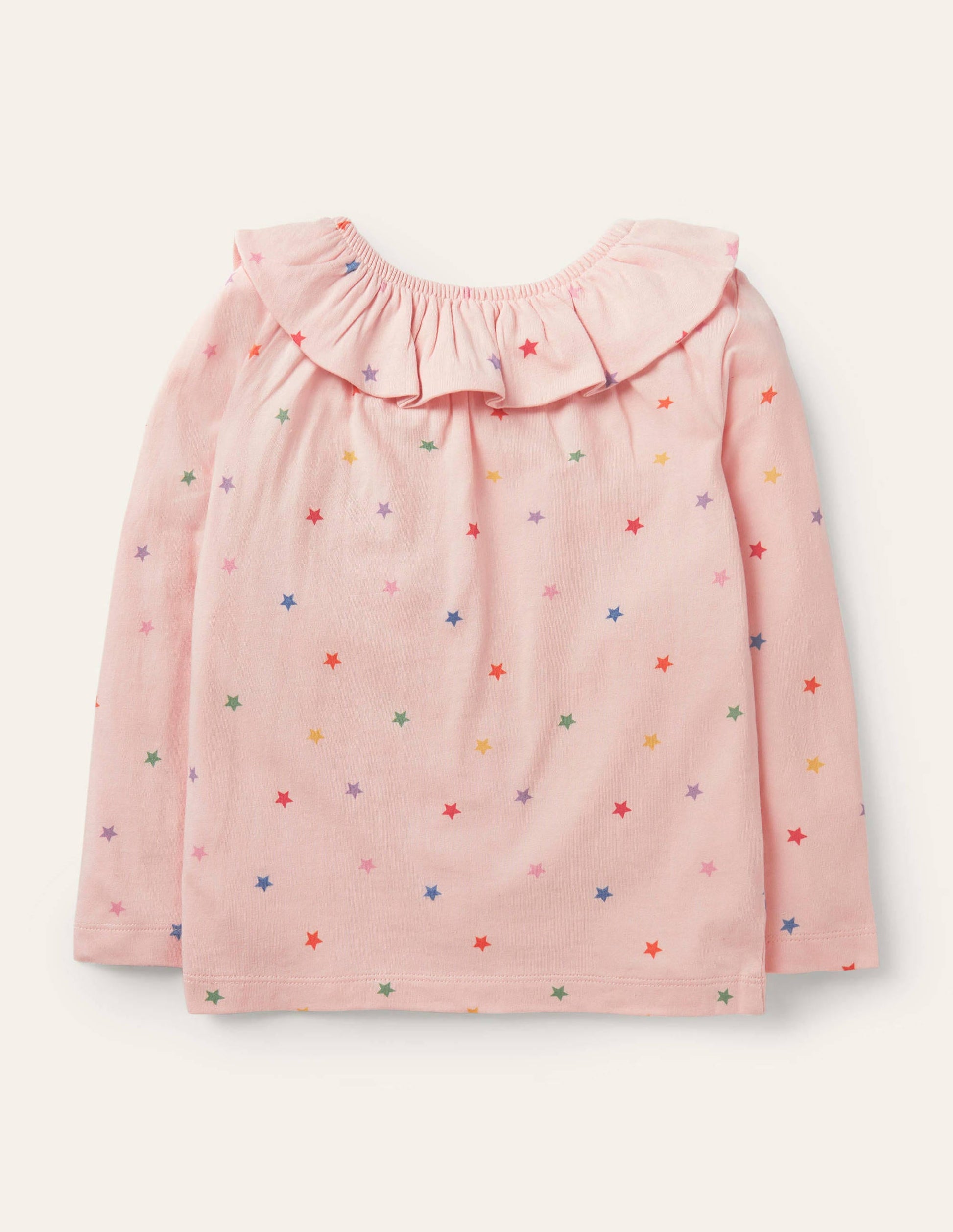 Ruffle Neck Jersey Top-Provence Pink Multi Stars-2