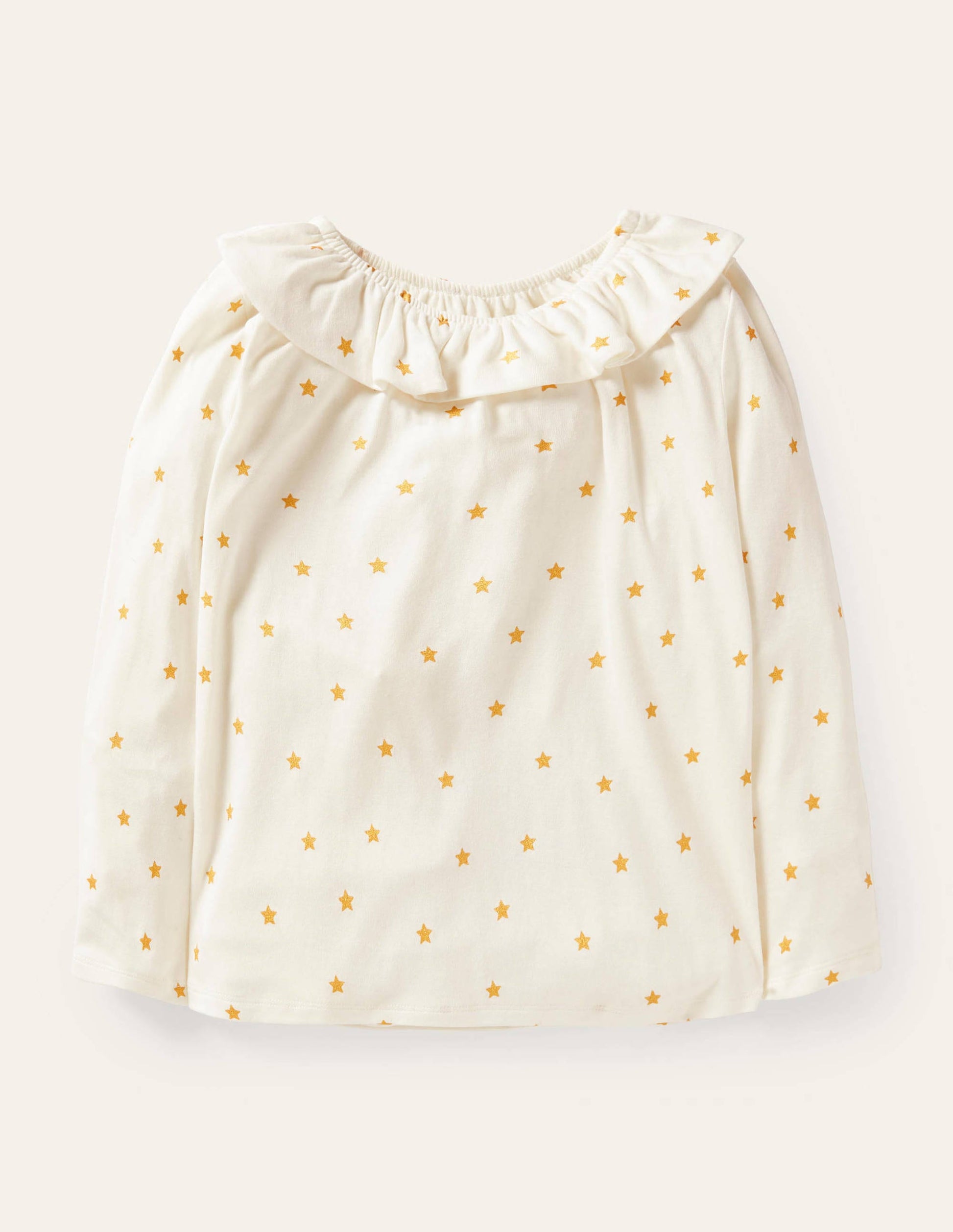 Ruffle Neck Jersey Top-Ivory Gold Stars-1