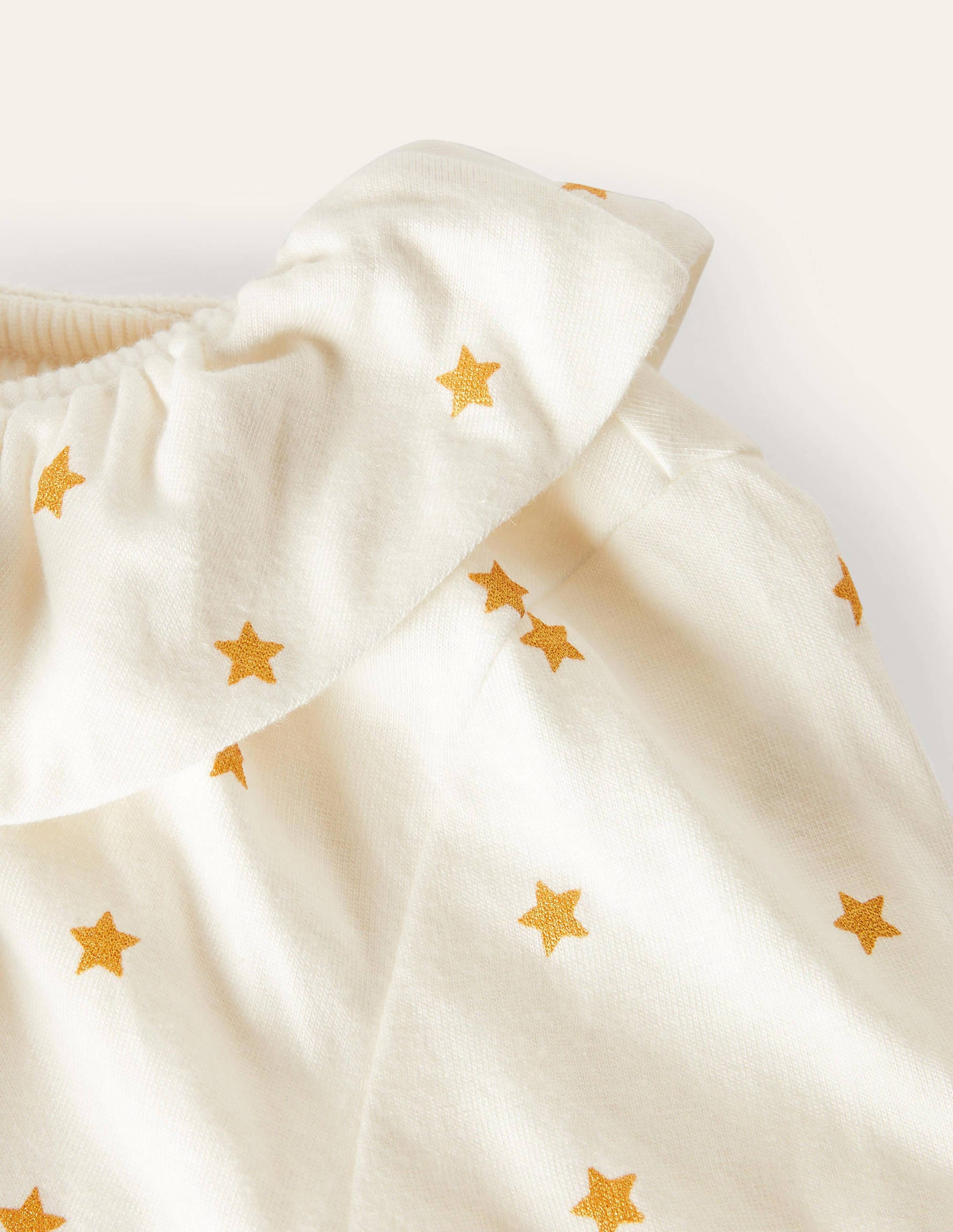 Ruffle Neck Jersey Top-Ivory Gold Stars - Image 3