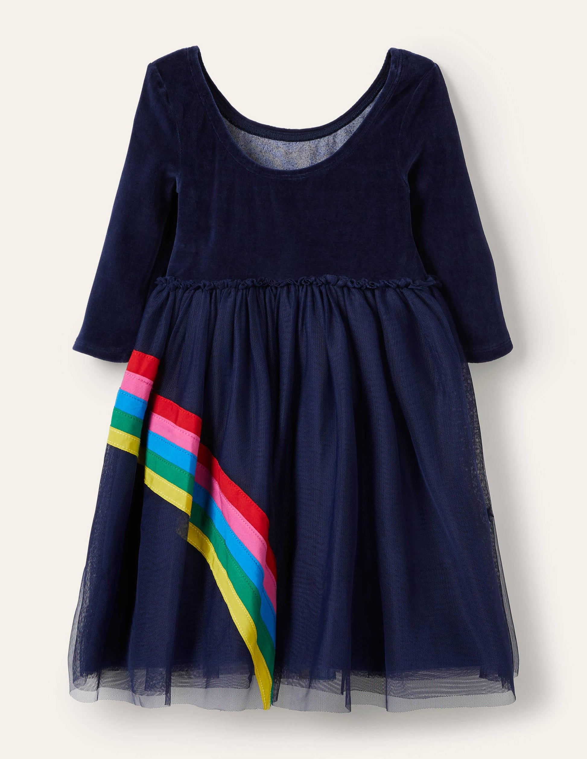 Velvet Bodice Tulle Dress-College Navy Rainbow-2