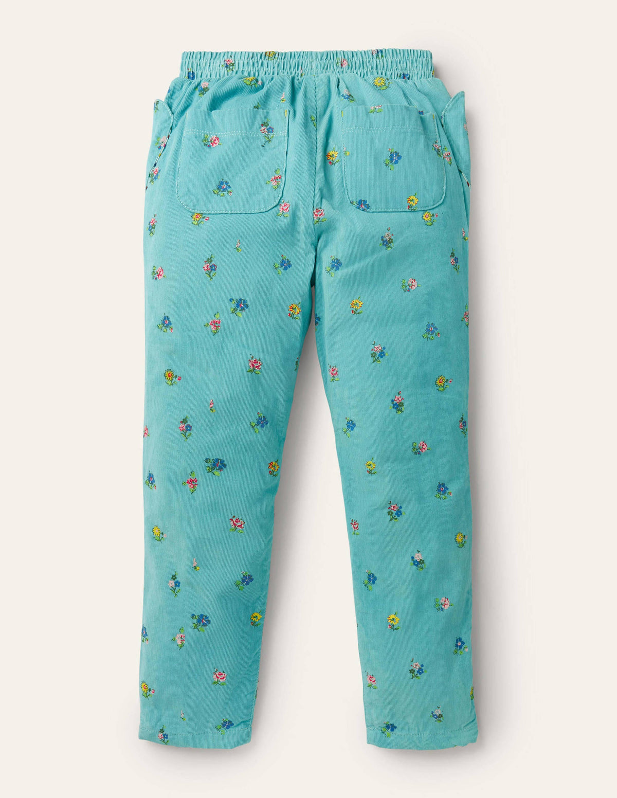 Lined Pull-on Cord Trousers-Frost Blue Patchwork Floral-2