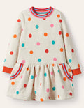 Cosy Printed Sweatshirt Dress-Oatmeal Multi Spot