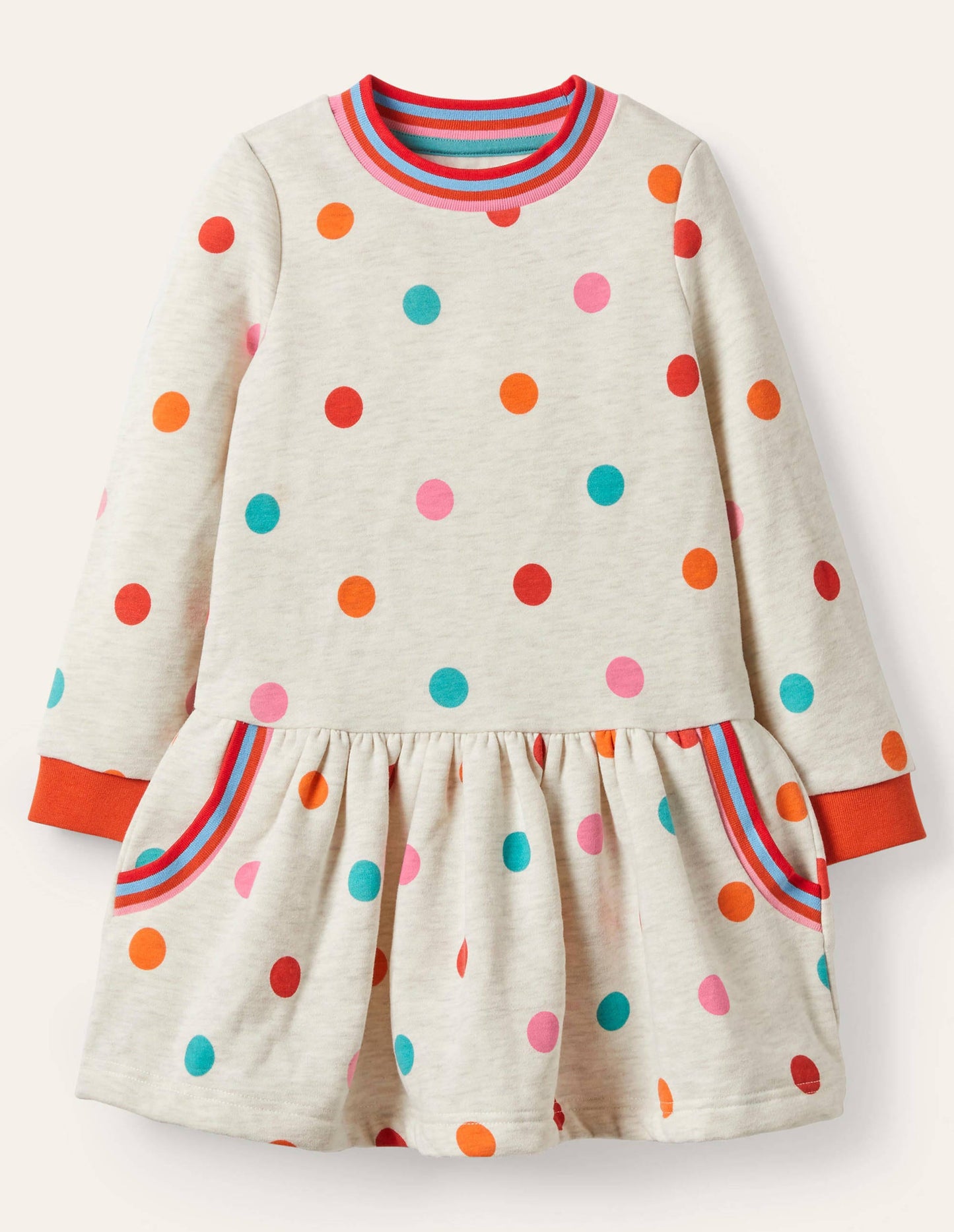 Cosy Printed Sweatshirt Dress-Oatmeal Multi Spot